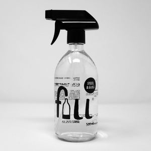 Clear Glass Bottle with Trigger Spray Top - Steel and Glass Cleaner (500ml)