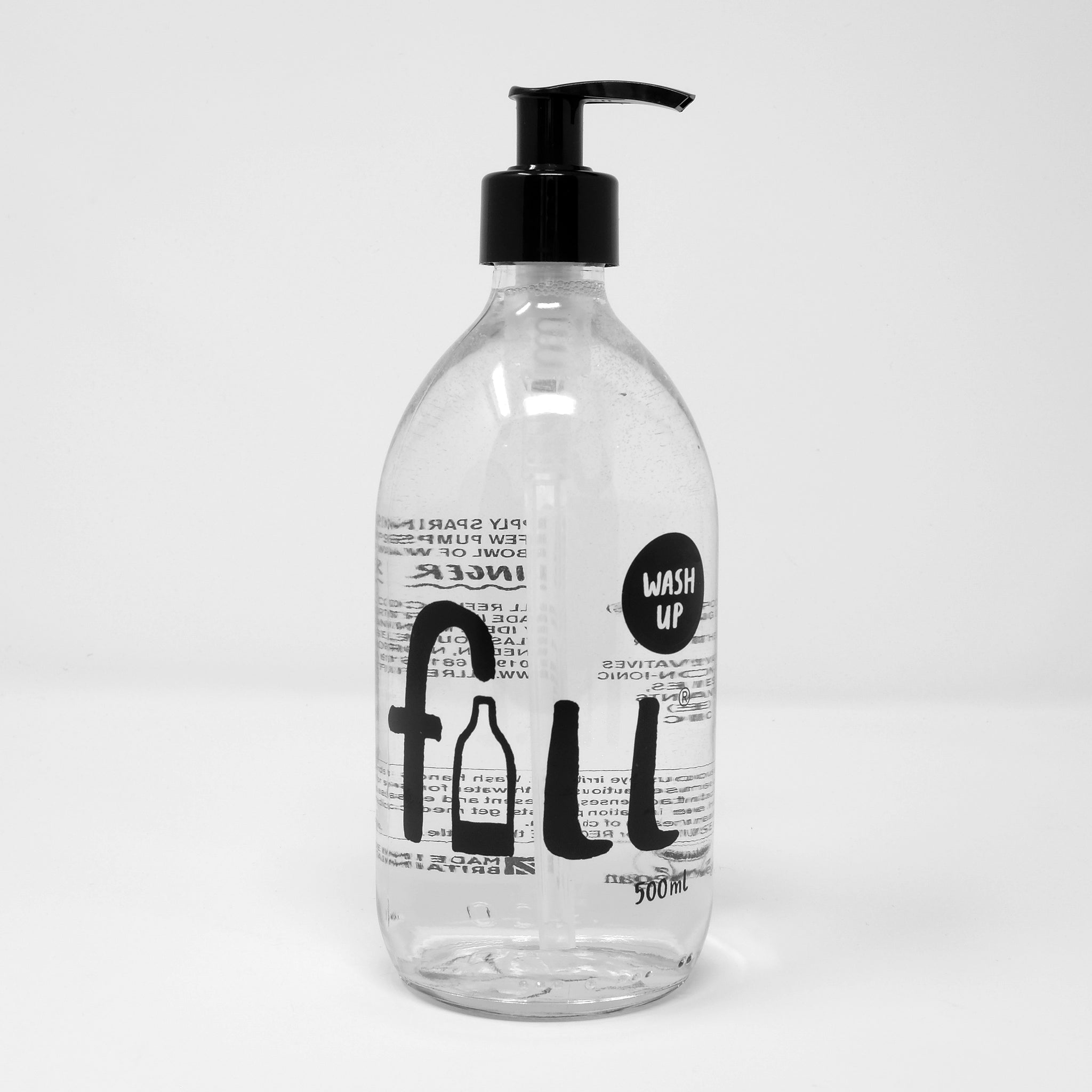 Clear Glass Bottle with Pump Top - Washing Up Liquid (500ml)